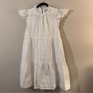 Crown & Ivy White Eyelet Tiered Flutter Sleeve Dress – Size Large
